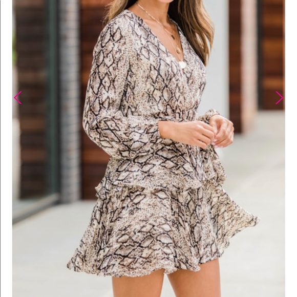 On My Way To You Beige Snakeskin Print Dress - Picture 3 of 8